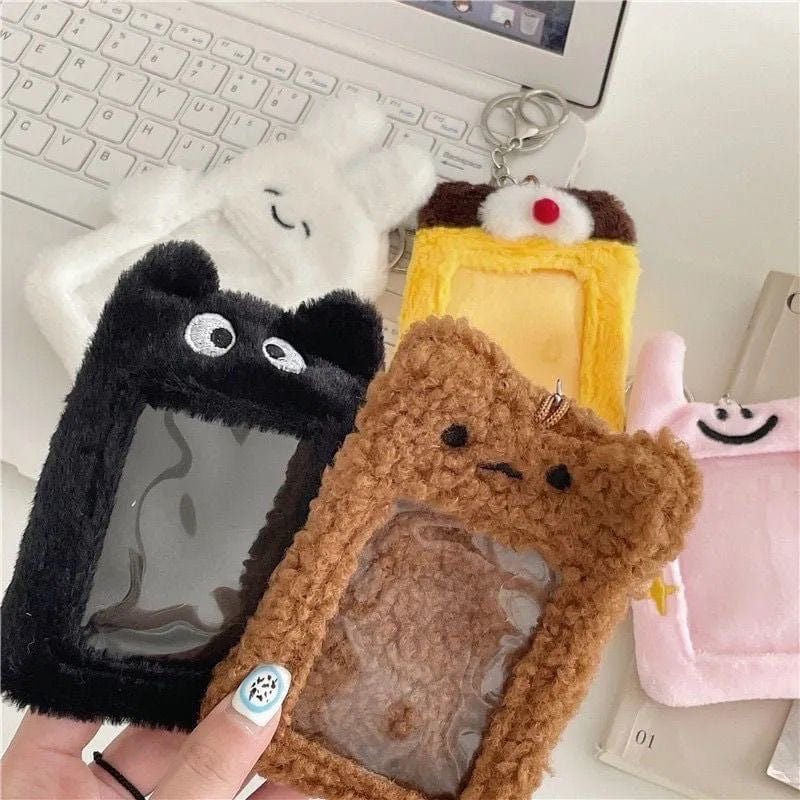 Plush Cat Furry Pudding Bunny Kpop Photocard Holder Keychain