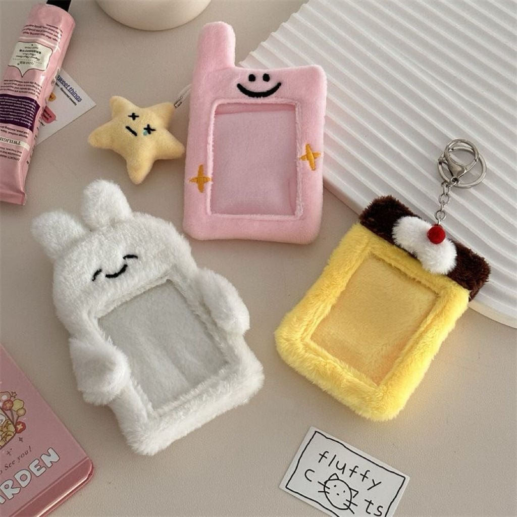 Plush Cat Furry Pudding Bunny Kpop Photocard Holder Keychain