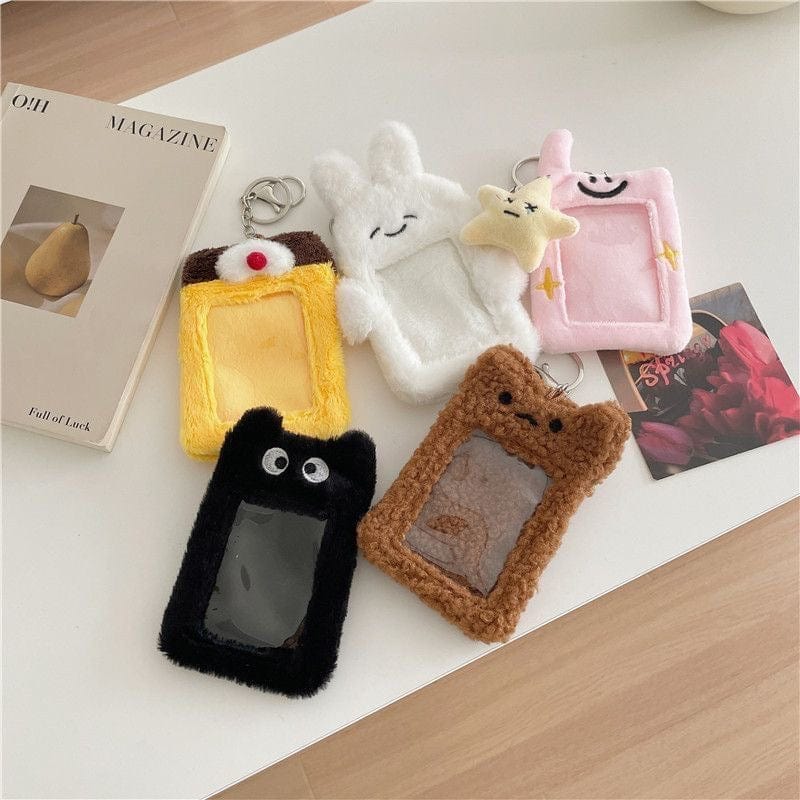 Plush Cat Furry Pudding Bunny Kpop Photocard Holder Keychain
