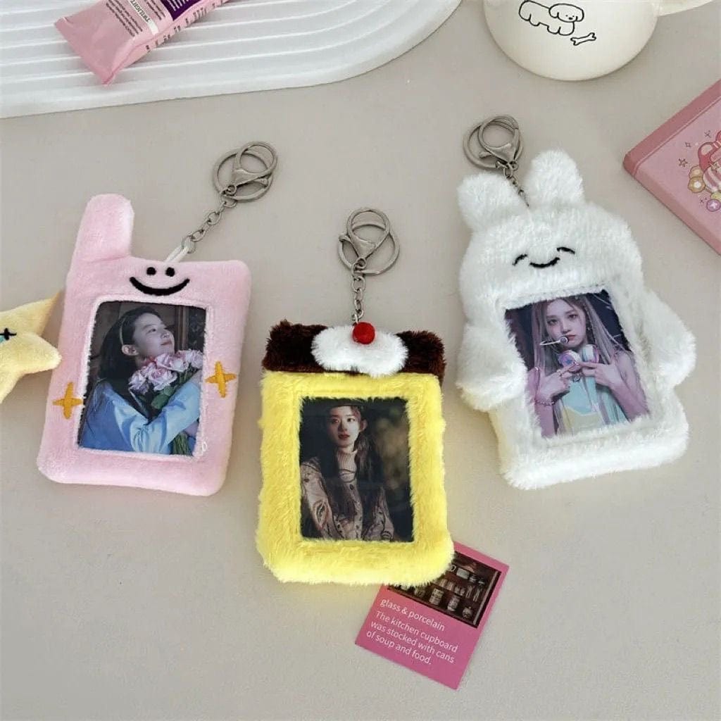 Plush Cat Furry Pudding Bunny Kpop Photocard Holder Keychain