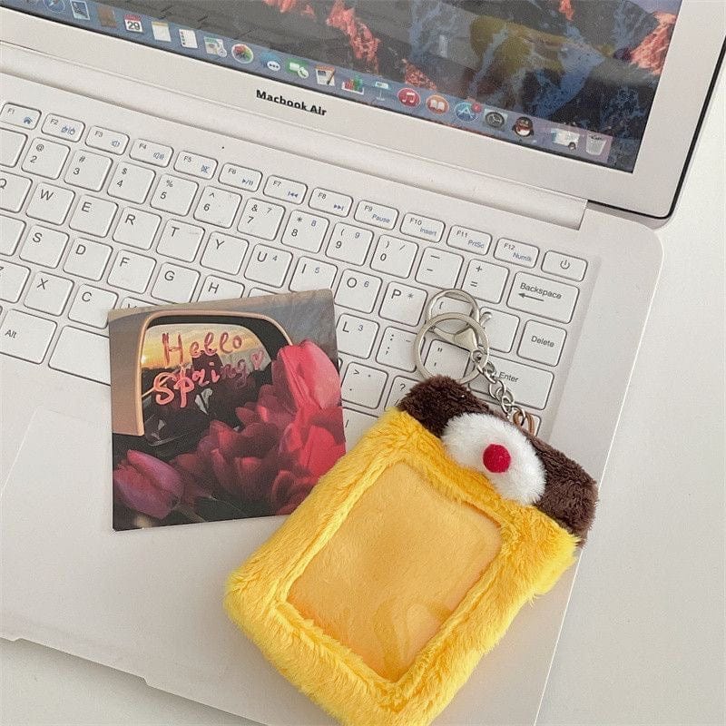 Plush Cat Furry Pudding Bunny Kpop Photocard Holder Keychain