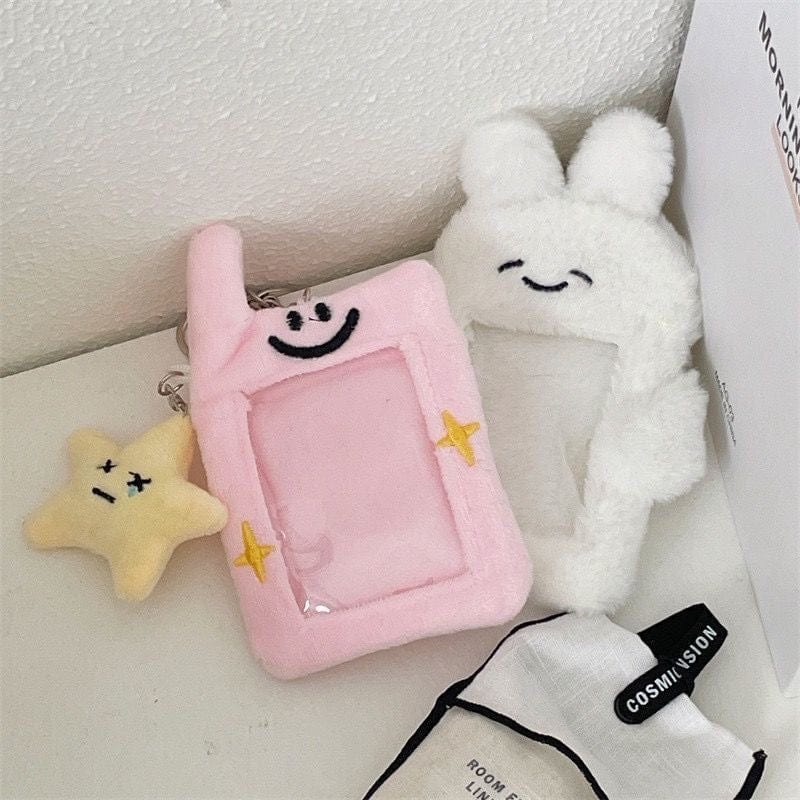 Plush Cat Furry Pudding Bunny Kpop Photocard Holder Keychain