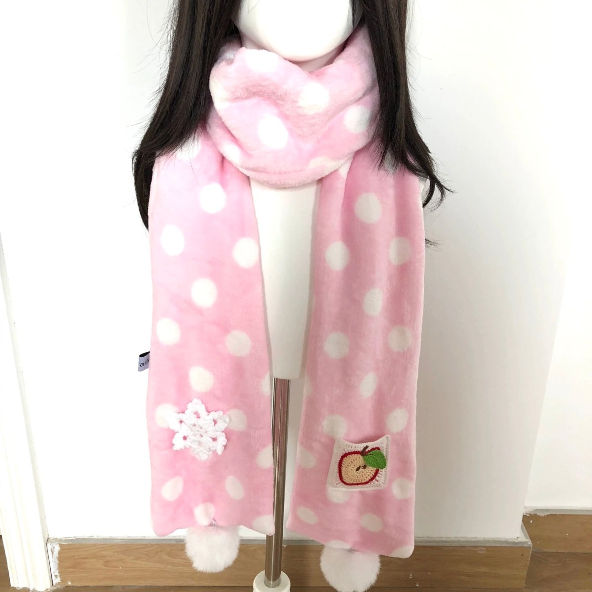 Snowflake Pink Apple Scarf Dots Furry Winter Polka