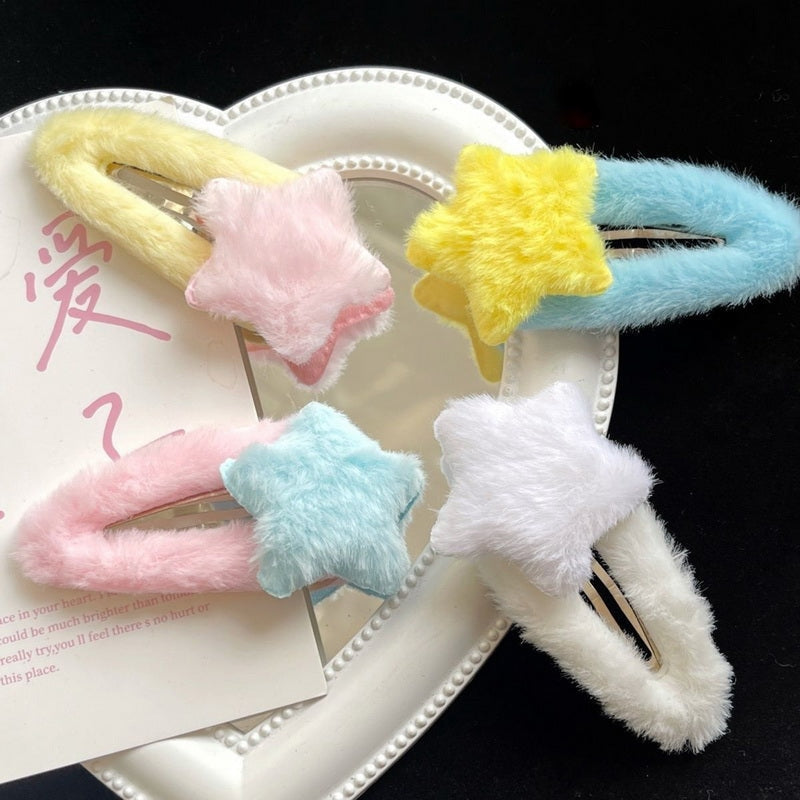 Fuzzy Star Hair Clips - barette, barettes, clips, furry, hair clip Kawaii Babe