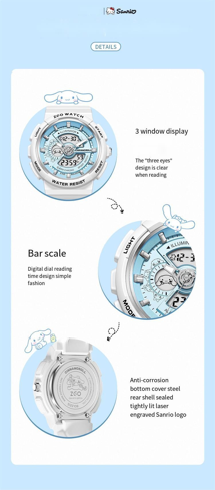 Cinna Waterproof Multifunction Electronic Dual Display Quartz Watch