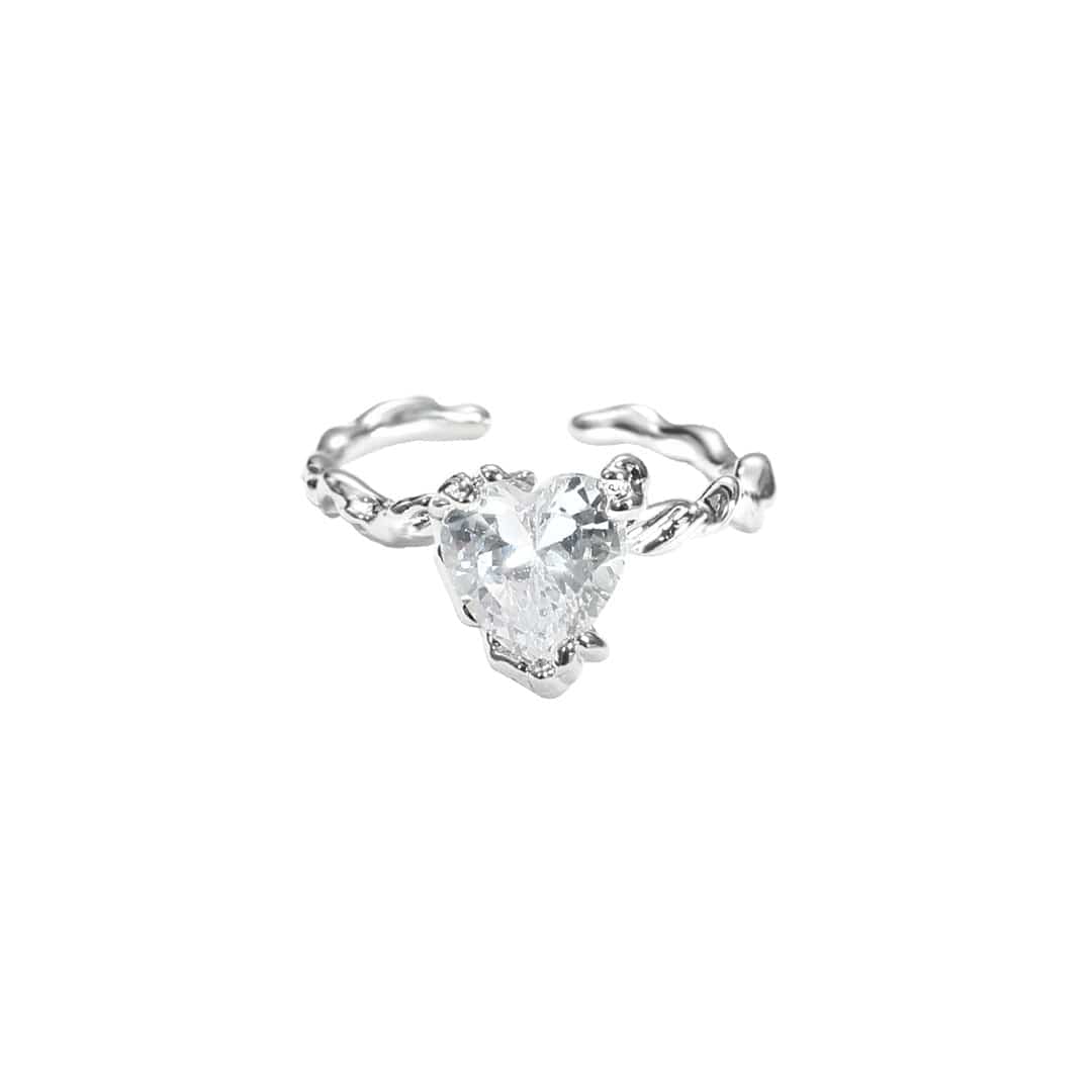 Charmante bague ajustable en forme de cœur en cristal