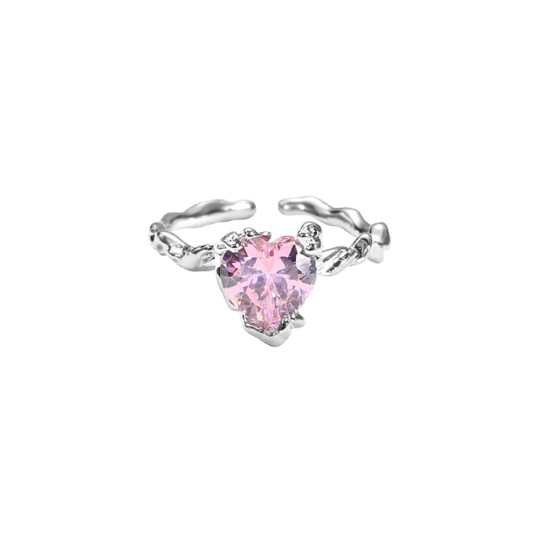 Charmante bague ajustable en forme de cœur en cristal