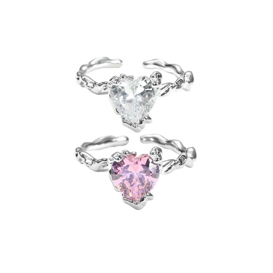 Charmante bague ajustable en forme de cœur en cristal