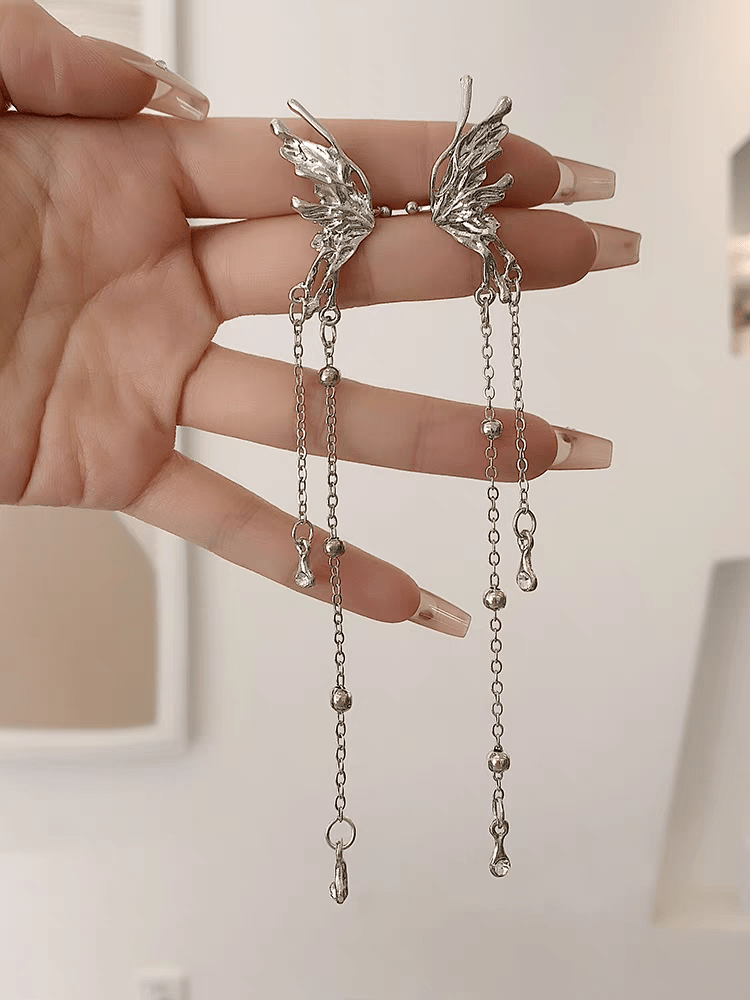 Boucles d'oreilles pendantes élégantes en forme d'ailes d'ange et de papillon