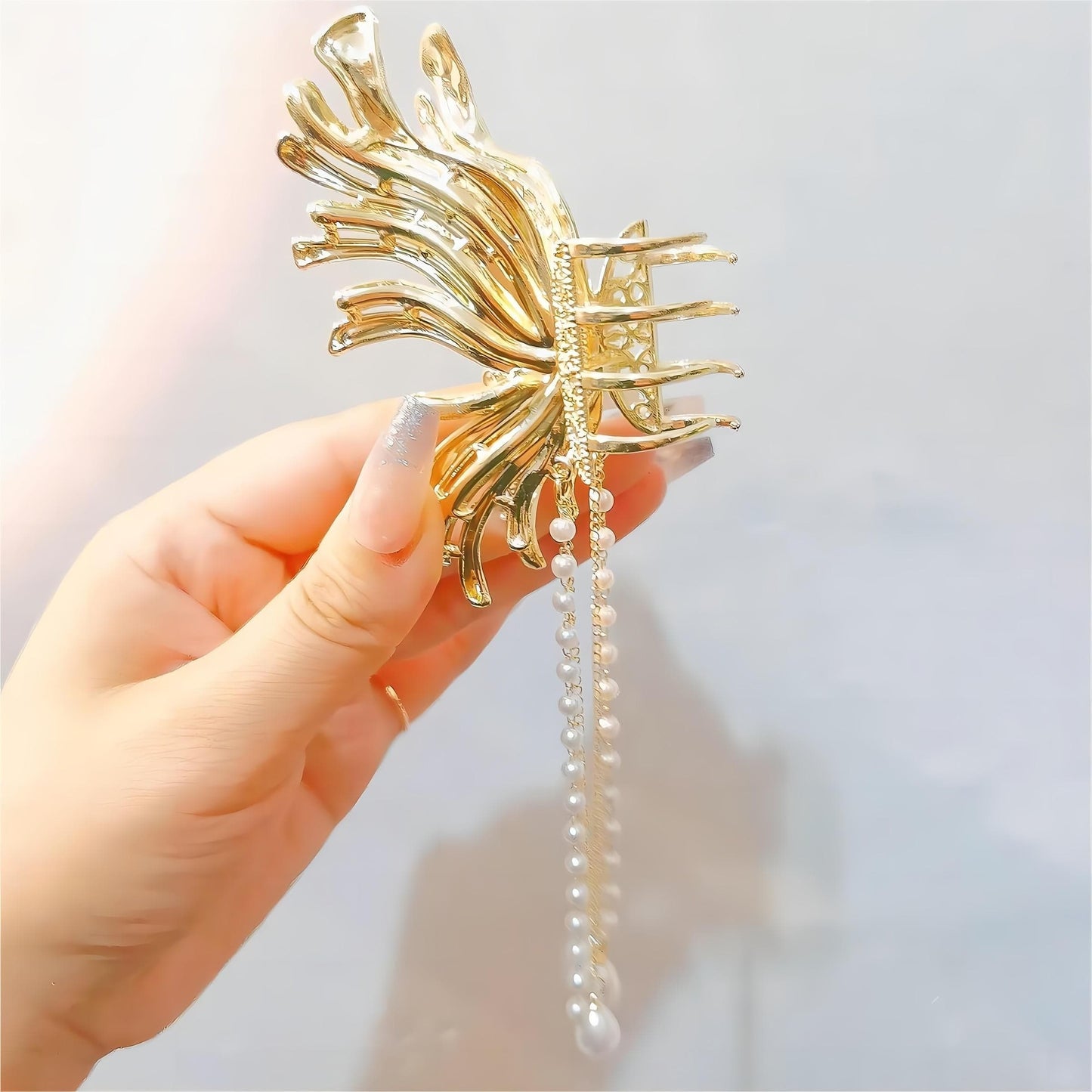 Pearl Chain Tassel Butterfly Chignon Claw Clip Hair Clip
