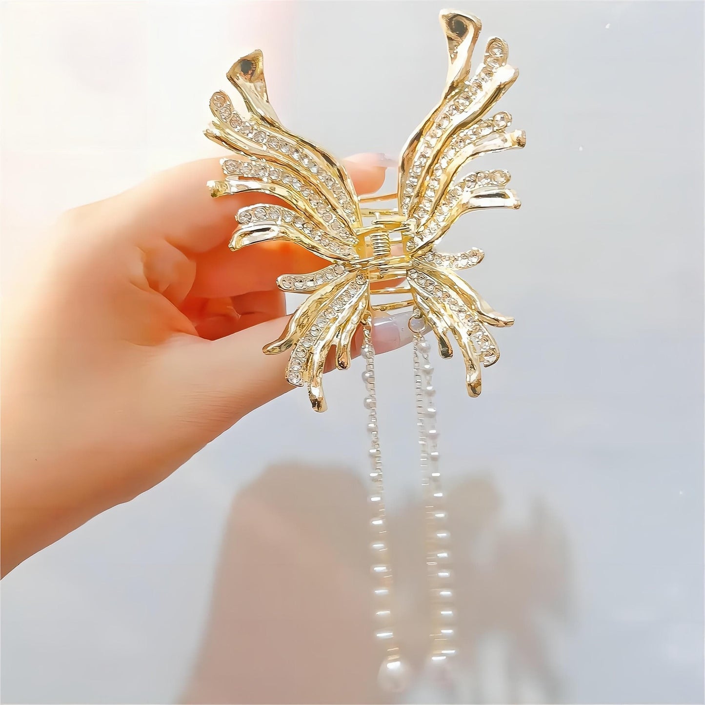 Pearl Chain Tassel Butterfly Chignon Claw Clip Hair Clip