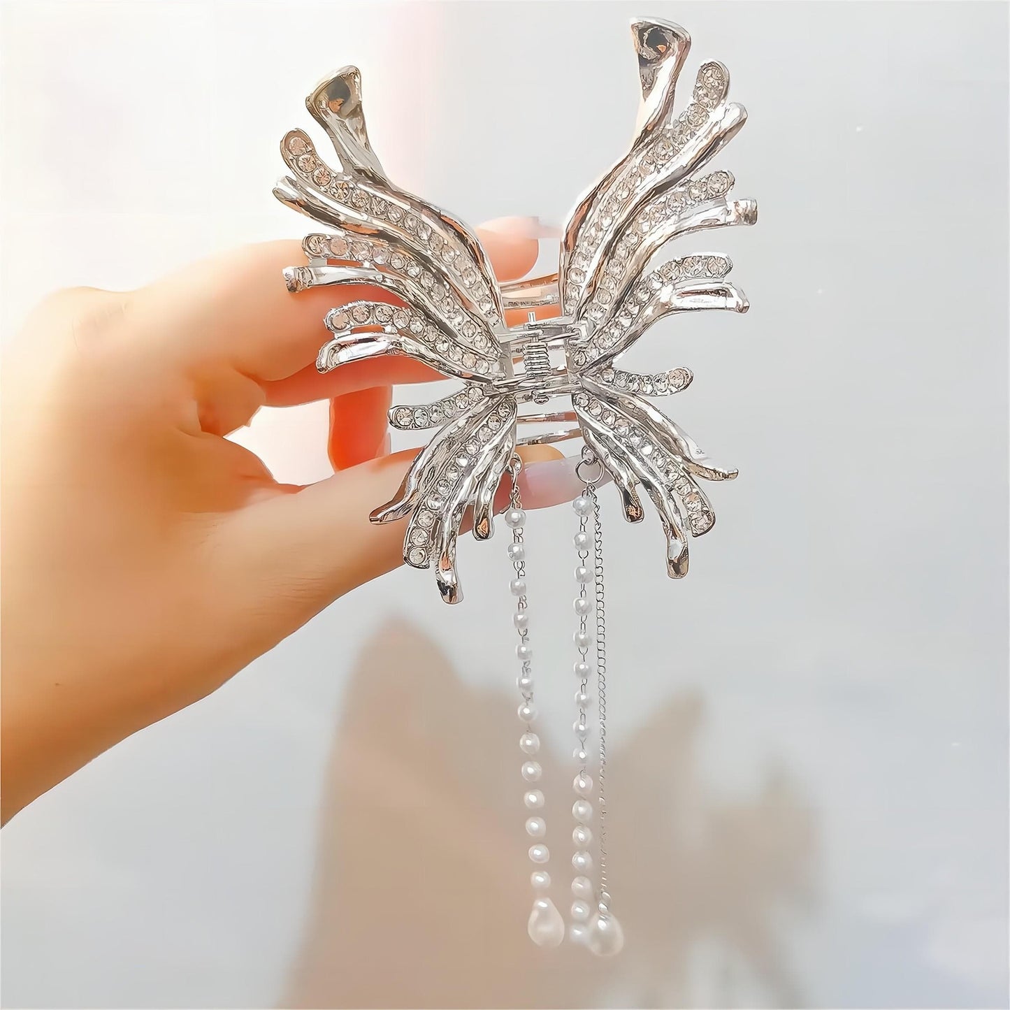 Pearl Chain Tassel Butterfly Chignon Claw Clip Hair Clip