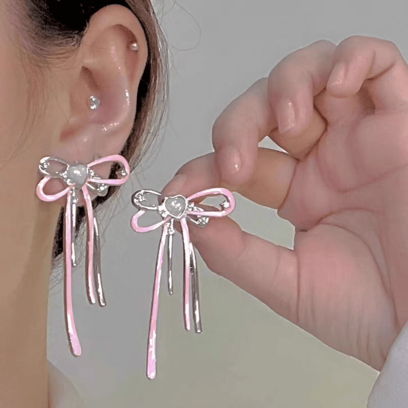 Pink Ribbon Big Bow Earrings