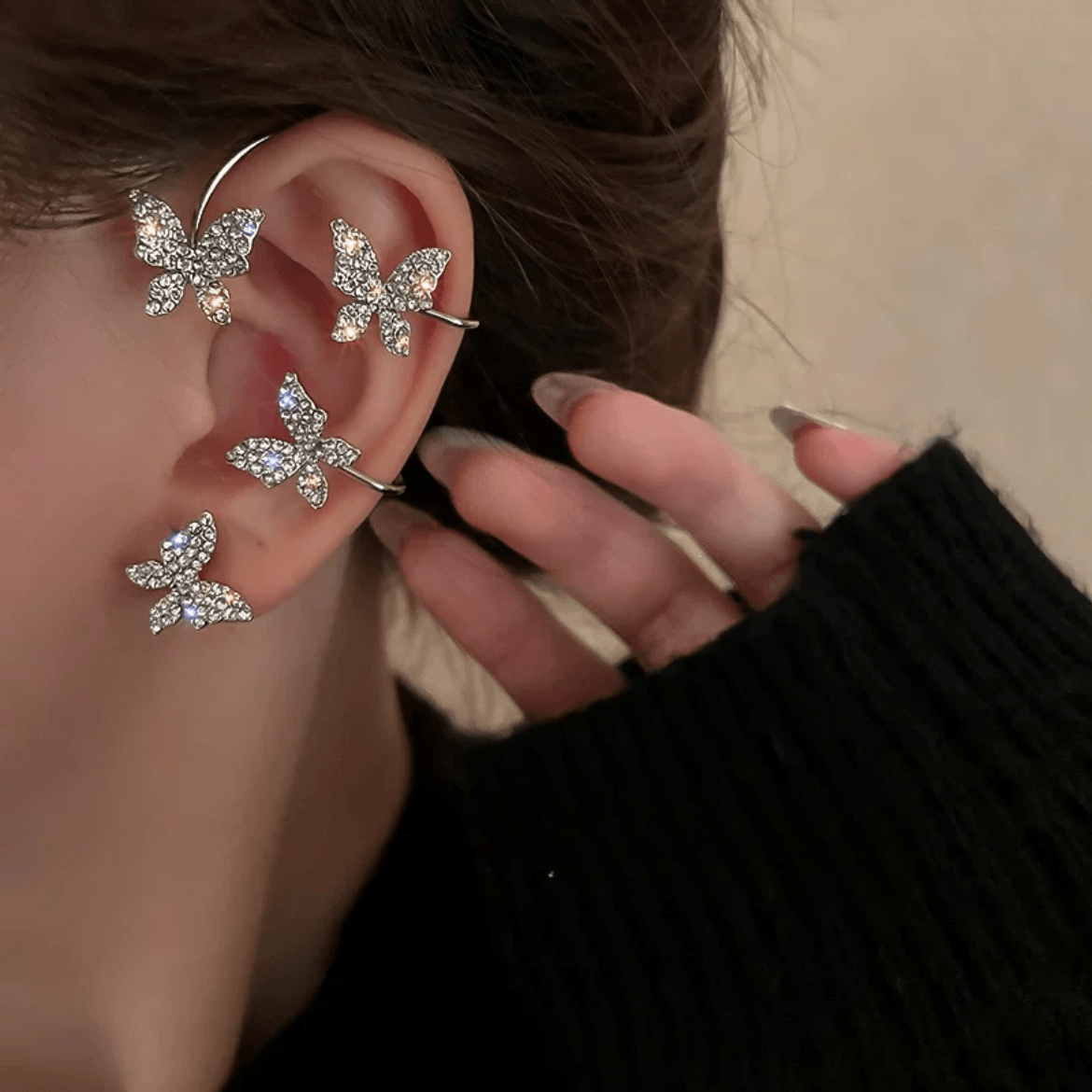 Glitter Crystal Butterfly Ear Cuff