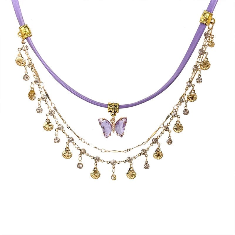 Glitter Layered Butterfly Wax Cord Necklace