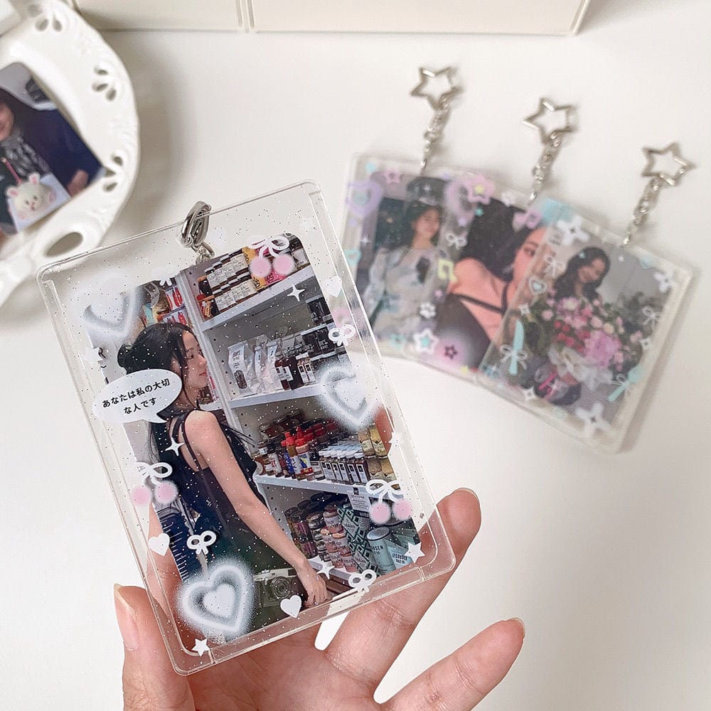 Glitter Heart Photocard Holder Star Acrylic Keychain Bow Kpop