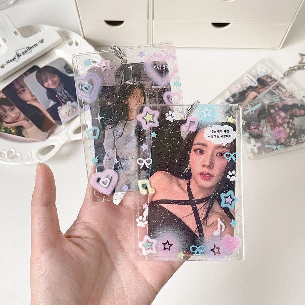 Glitter Heart Photocard Holder Star Acrylic Keychain Bow Kpop