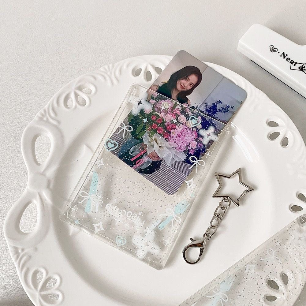 Glitter Heart Photocard Holder Star Acrylic Keychain Bow Kpop