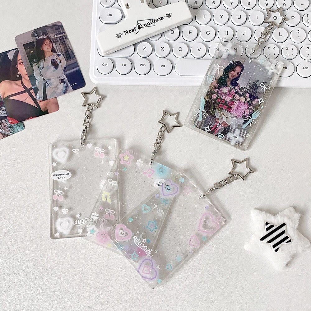 Glitter Heart Photocard Holder Star Acrylic Keychain Bow Kpop