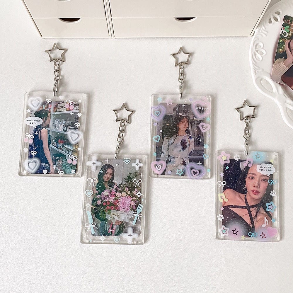 Glitter Heart Photocard Holder Star Acrylic Keychain Bow Kpop