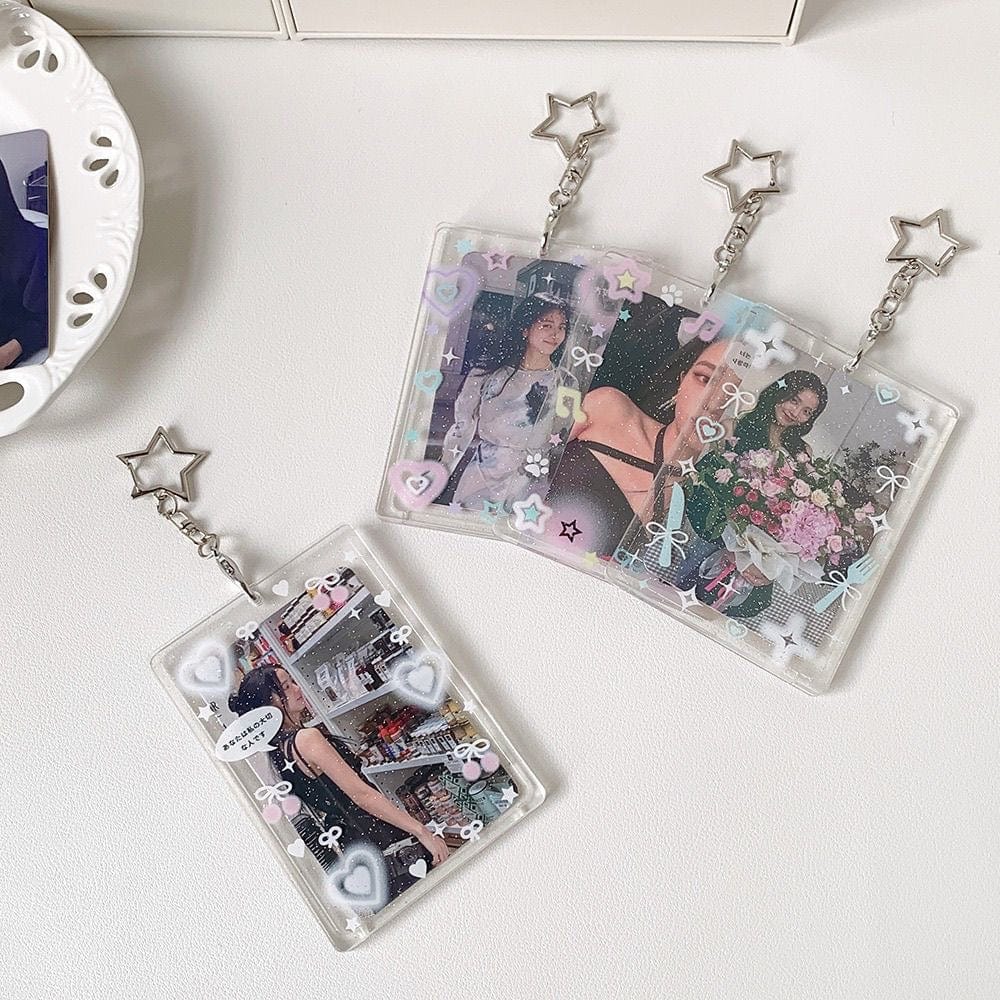 Glitter Heart Photocard Holder Star Acrylic Keychain Bow Kpop