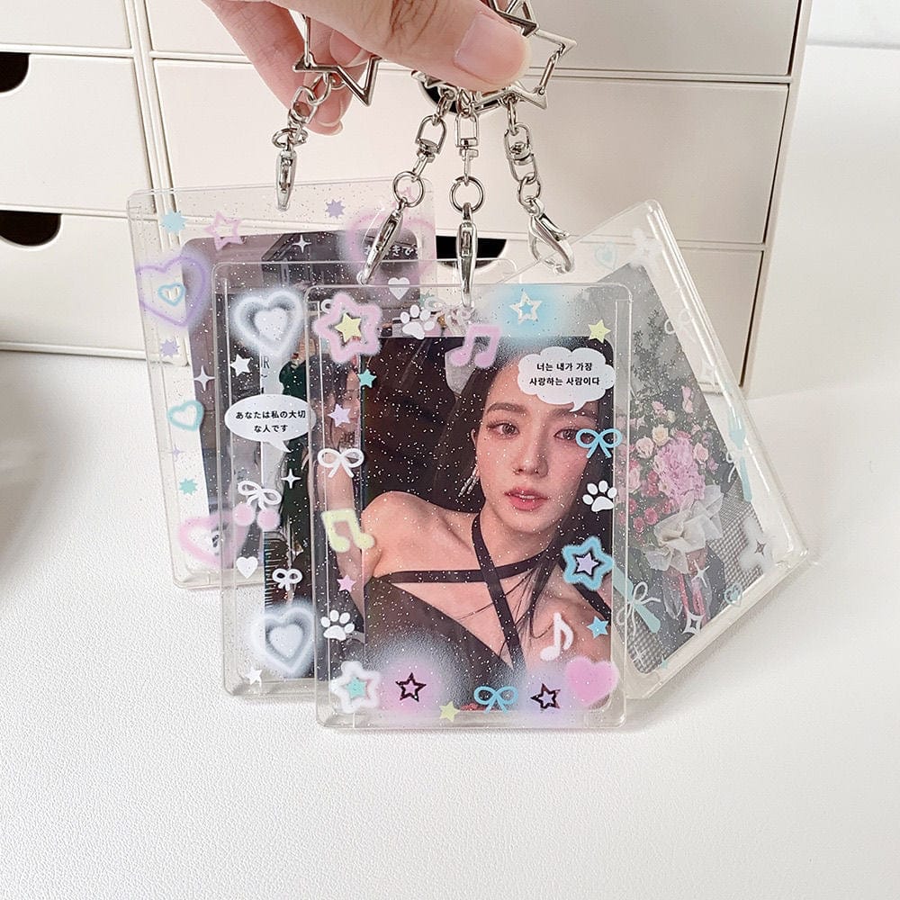 Glitter Heart Photocard Holder Star Acrylic Keychain Bow Kpop