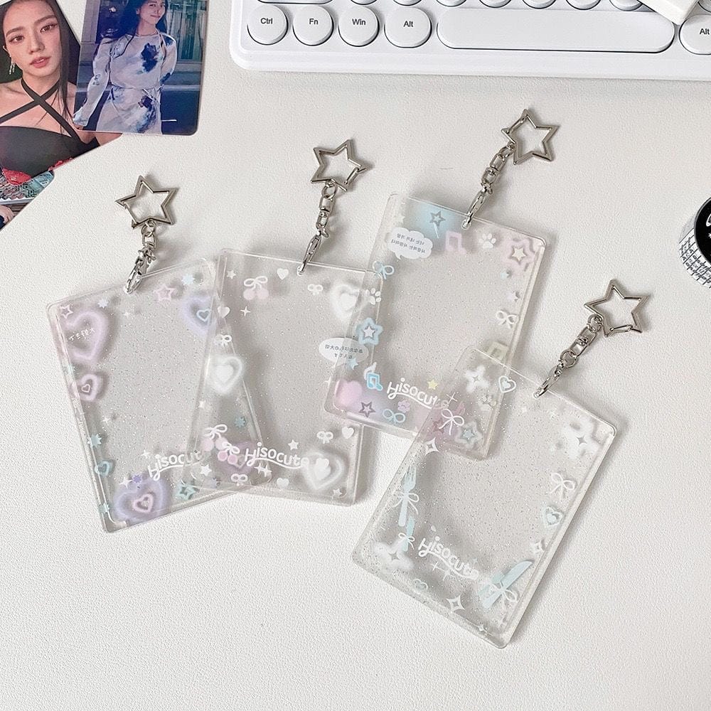 Glitter Heart Photocard Holder Star Acrylic Keychain Bow Kpop
