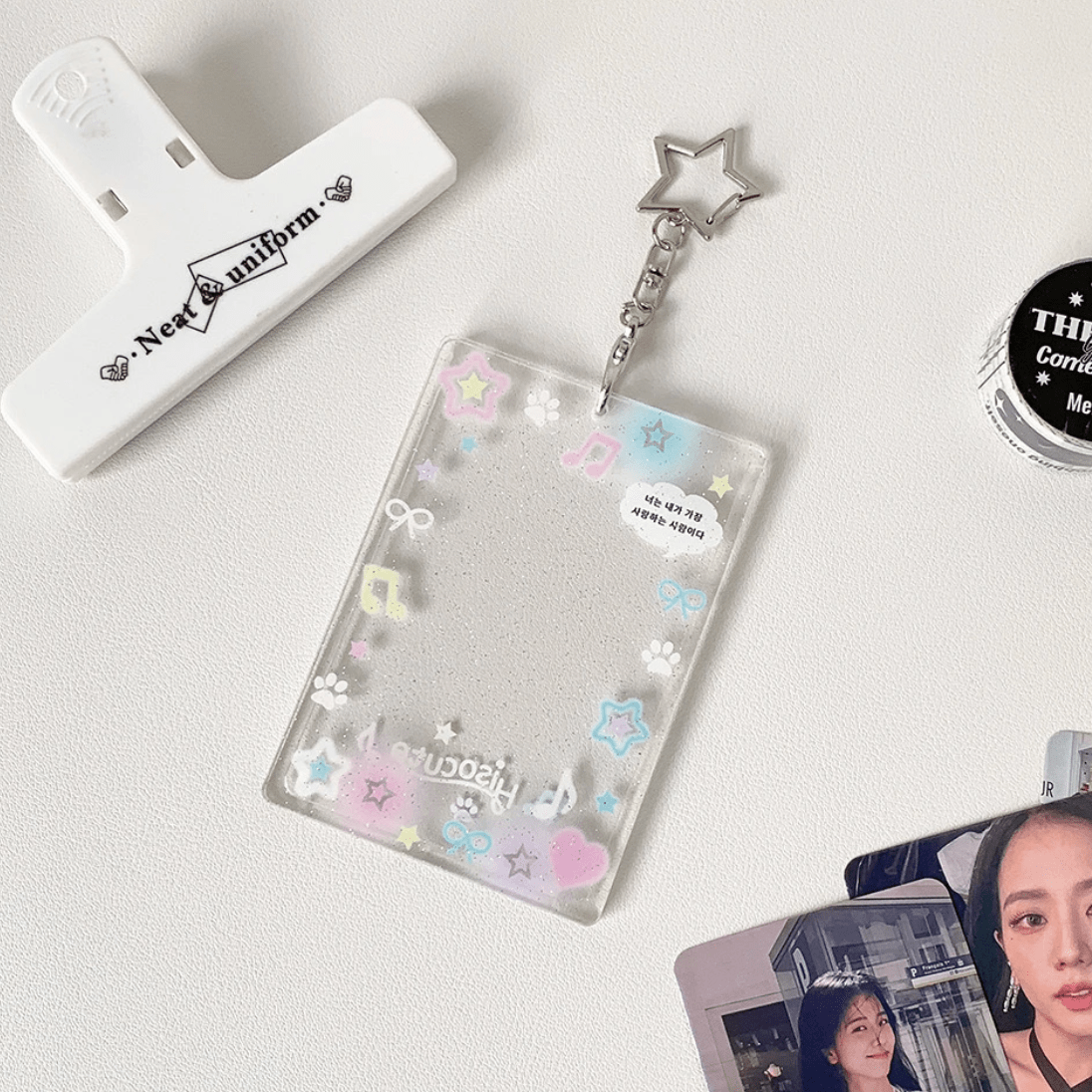 Glitter Heart Photocard Holder Star Acrylic Keychain Bow Kpop