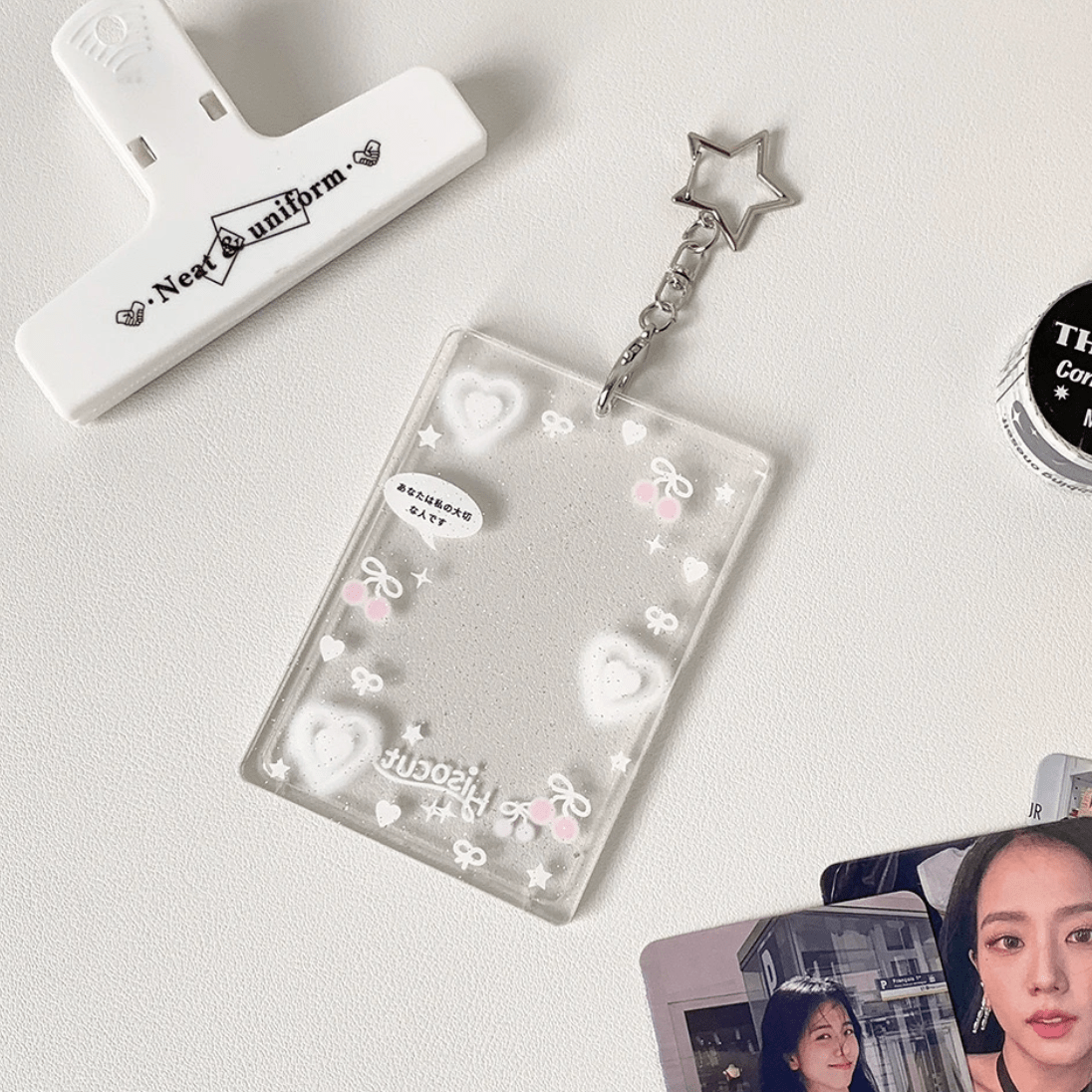 Glitter Heart Photocard Holder Star Acrylic Keychain Bow Kpop