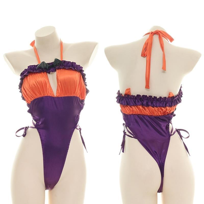 Halloween Ruffled Bodysuit - bat, bat wing, wings, bats, bikinis