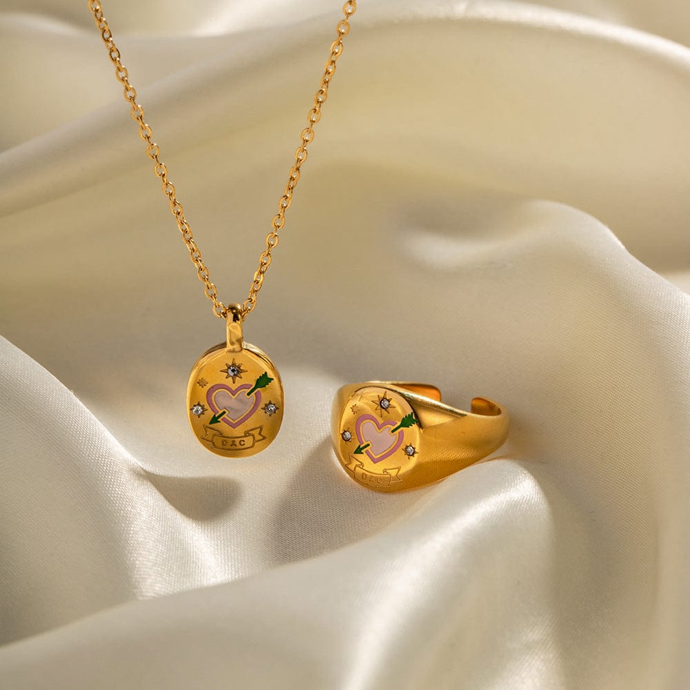 Stainless Steel Arrow Heart Necklace Ring Set