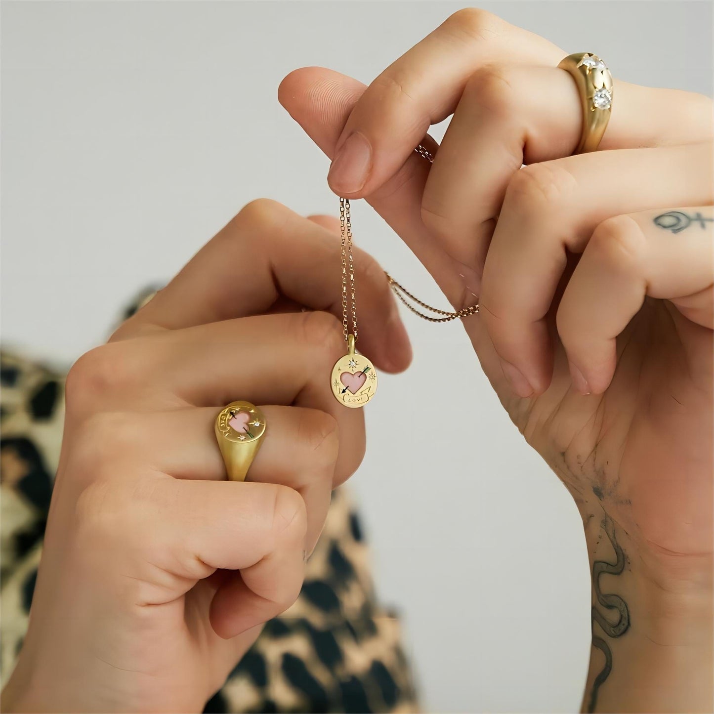 Stainless Steel Arrow Heart Necklace Ring Set