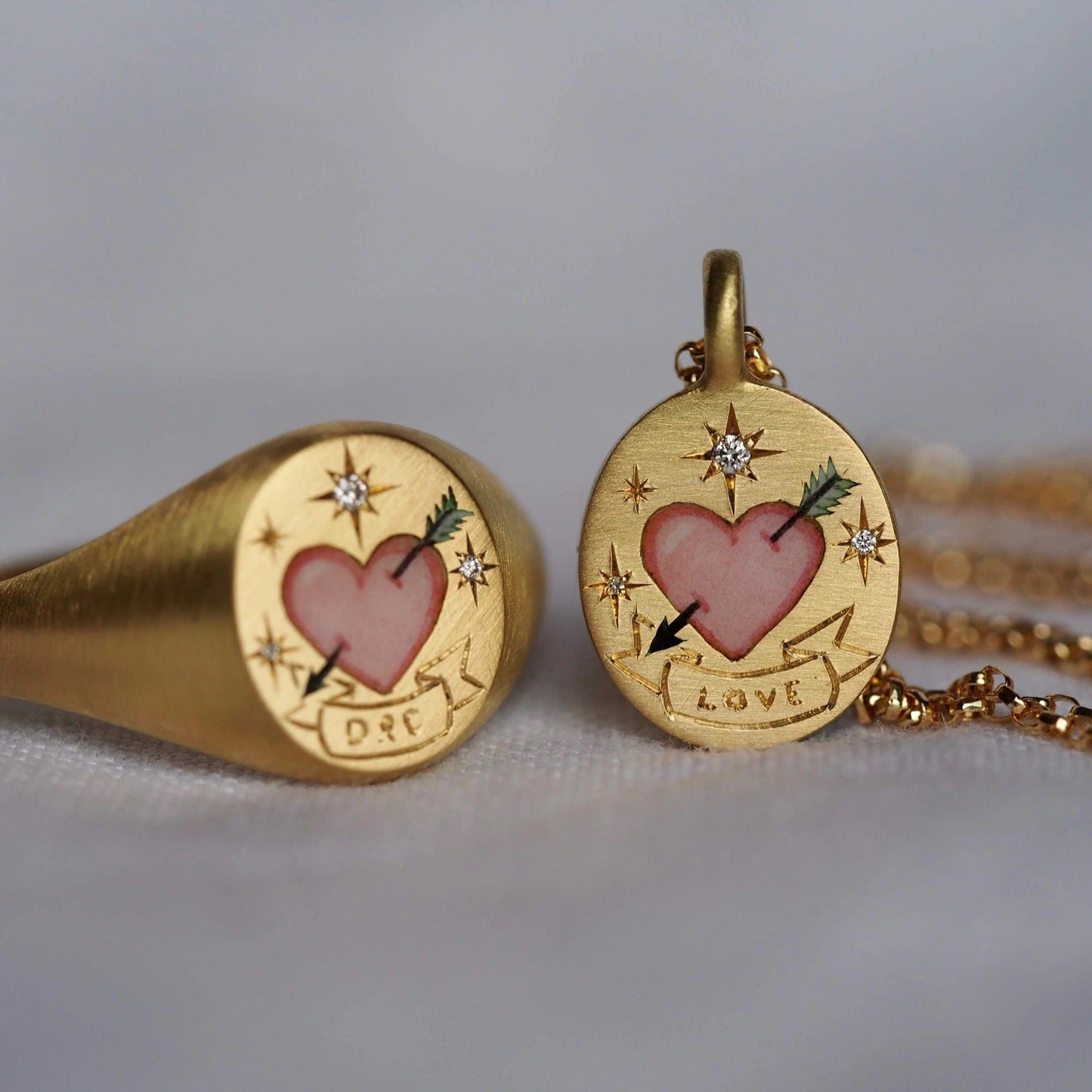 Stainless Steel Arrow Heart Necklace Ring Set