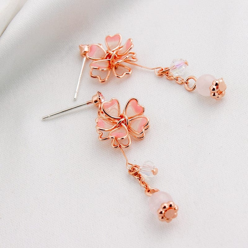 Boucles d'oreilles pendantes en forme de fleur de cerisier