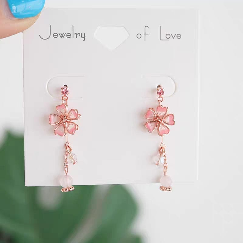 Boucles d'oreilles pendantes en forme de fleur de cerisier