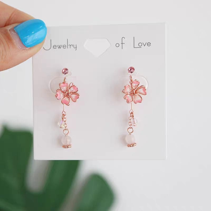 Boucles d'oreilles pendantes en forme de fleur de cerisier