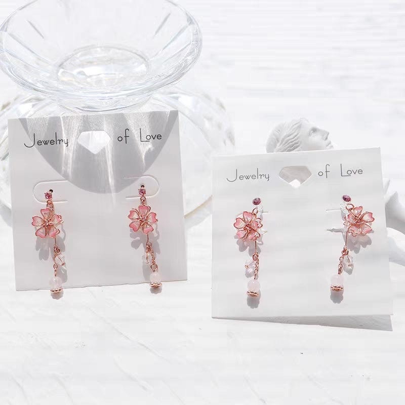 Boucles d'oreilles pendantes en forme de fleur de cerisier