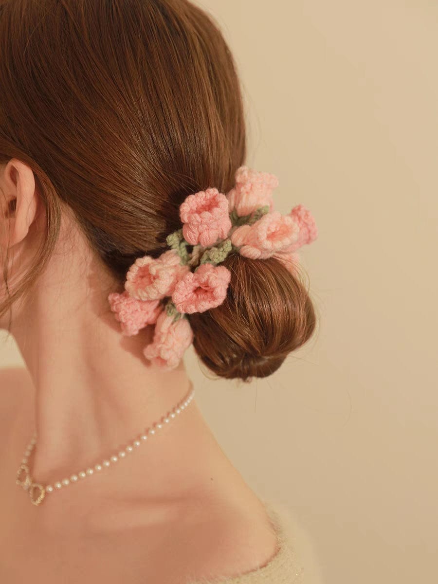 Rosa gehäkeltes Maiglöckchen-Chignon-Haarband