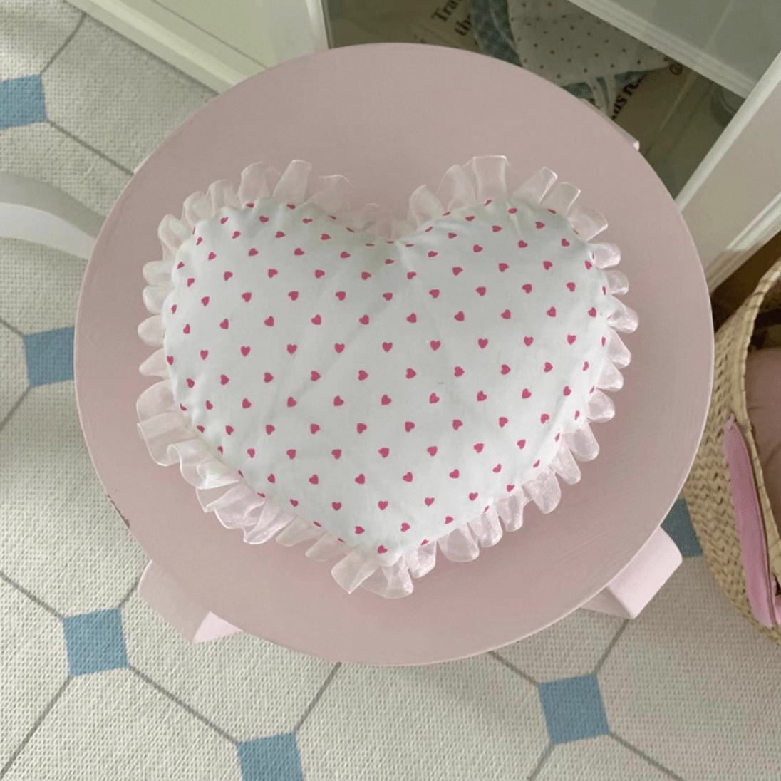 Pillow Heart Coaster Fabric Removable Lace Handmade