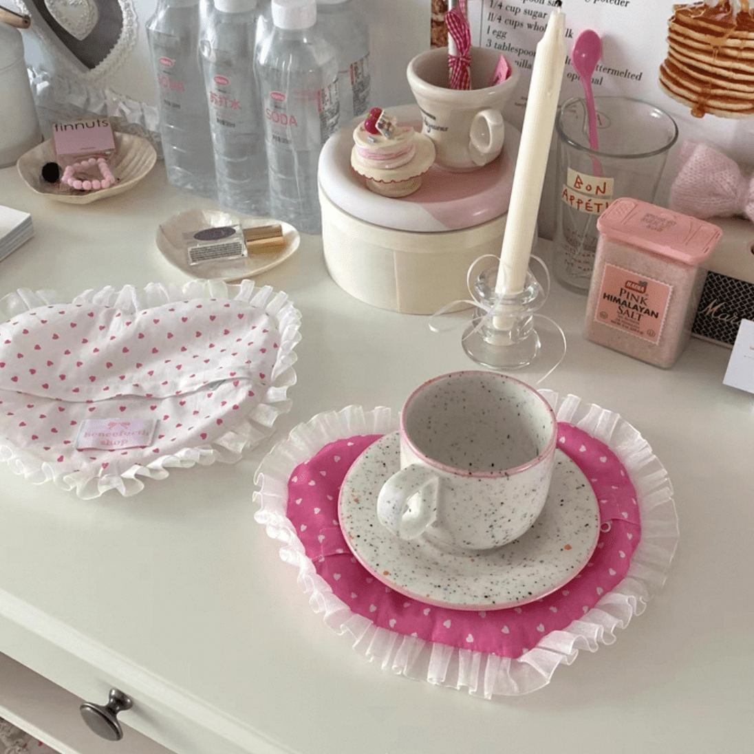 Pillow Heart Coaster Fabric Removable Lace Handmade