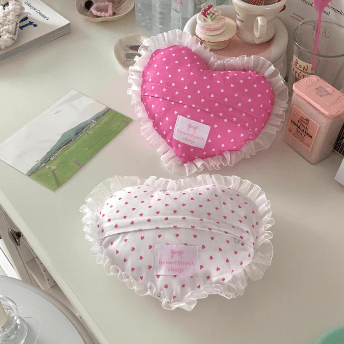 Pillow Heart Coaster Fabric Removable Lace Handmade
