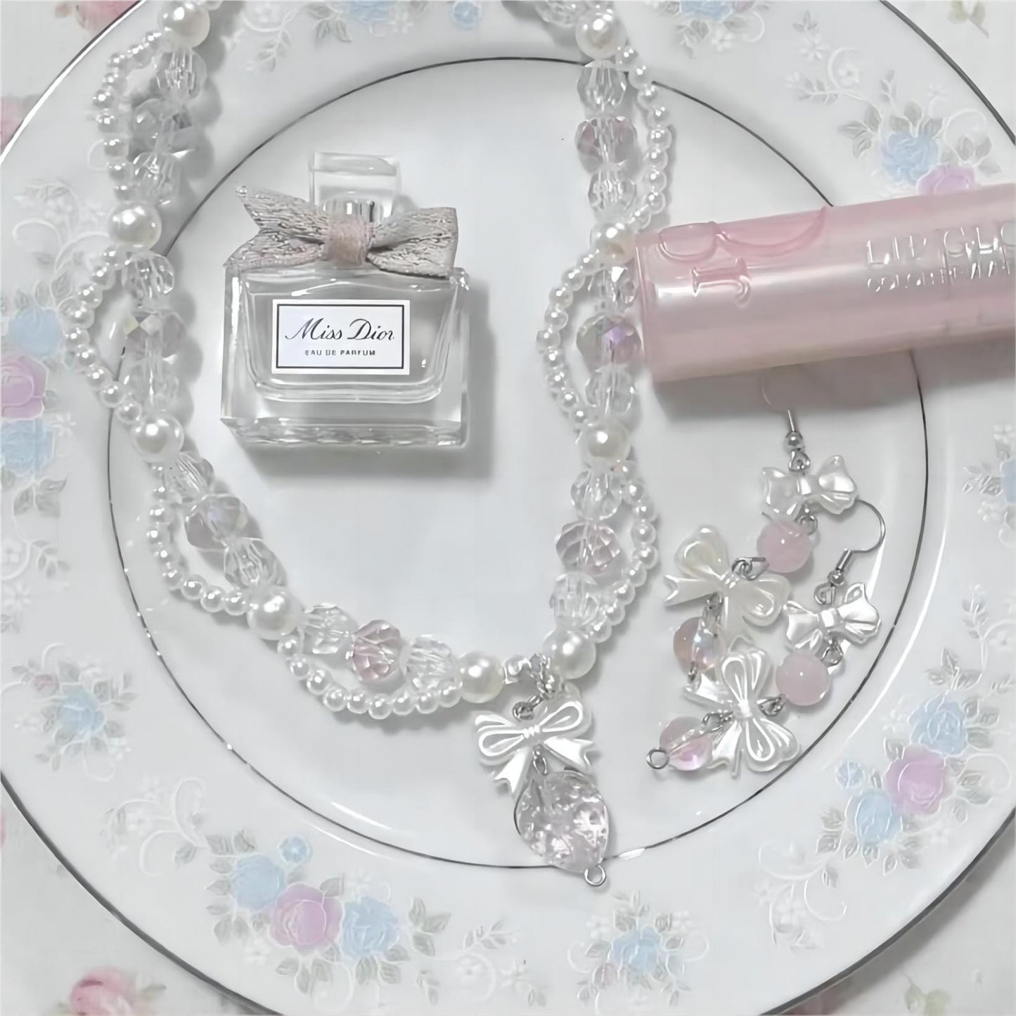 Pink Strawberry Pendant Pearl Chain Choker Necklace