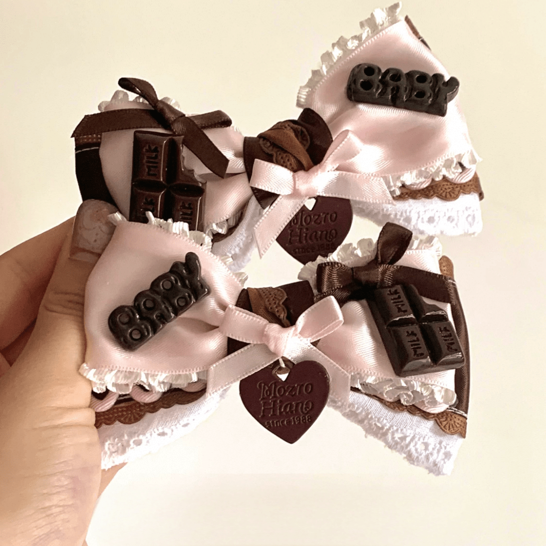 Chocolate Strawberry Handmade Bowknot Ribbon Hair Clip