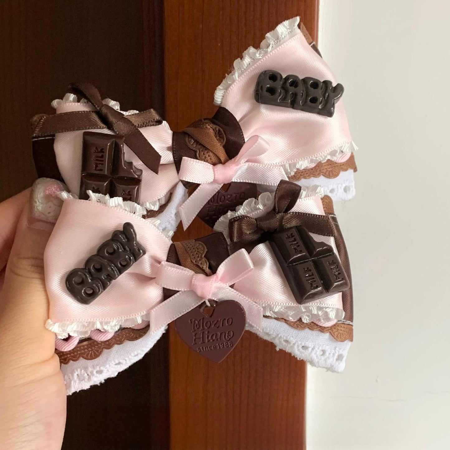 Chocolate Strawberry Handmade Bowknot Ribbon Hair Clip