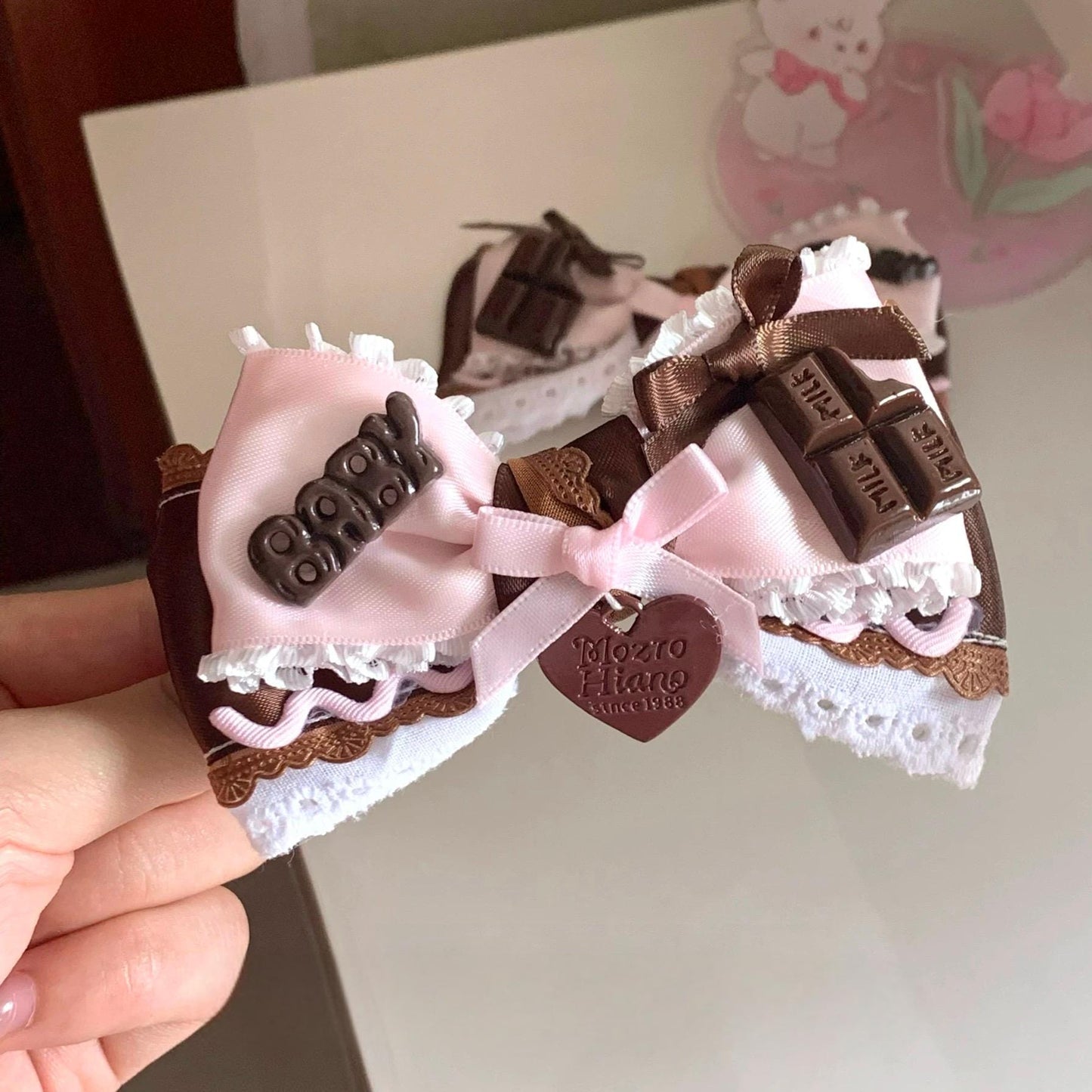 Chocolate Strawberry Handmade Bowknot Ribbon Hair Clip