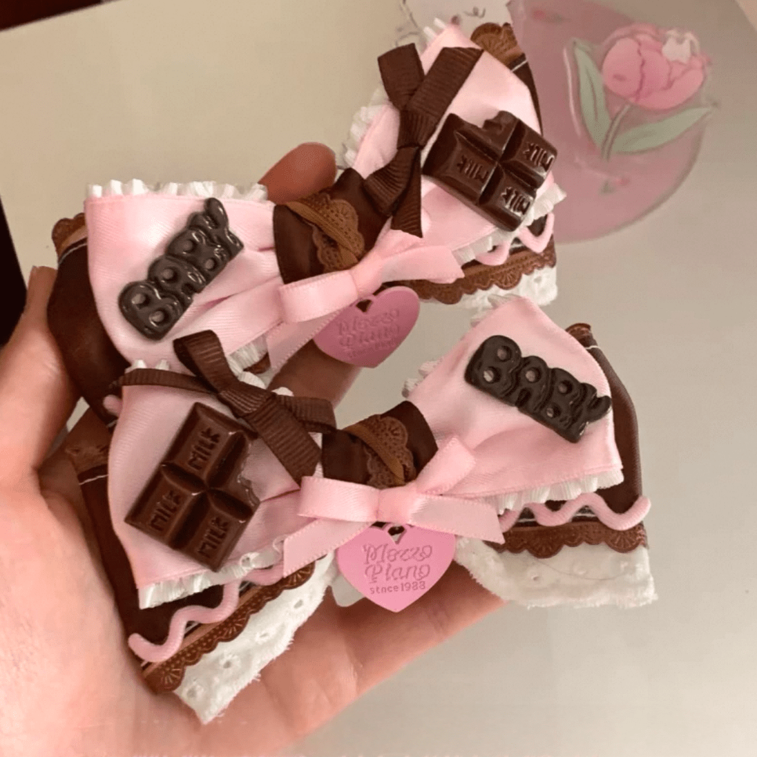 Chocolate Strawberry Handmade Bowknot Ribbon Hair Clip