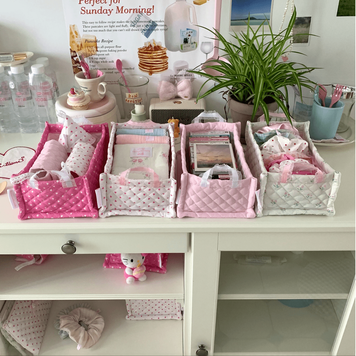 Basket Fabric Storage Sweet Heart Tulip Handmade