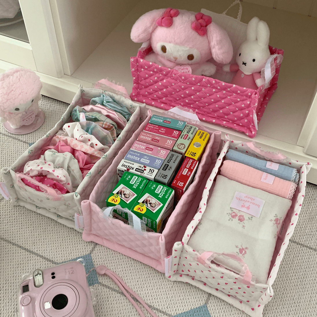 Basket Fabric Storage Sweet Heart Tulip Handmade