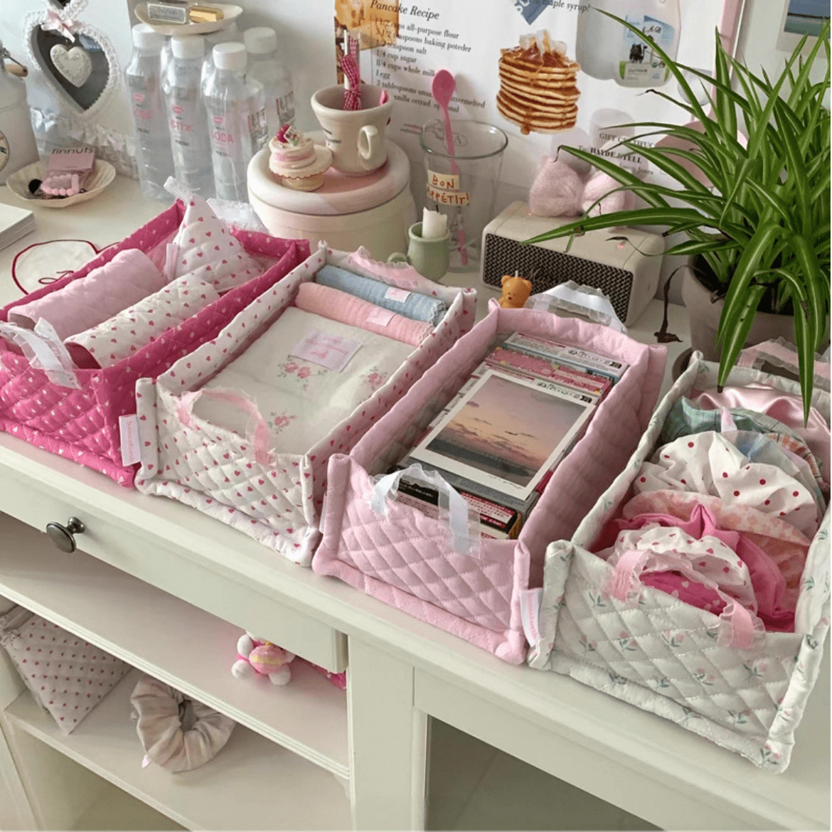 Basket Fabric Storage Sweet Heart Tulip Handmade