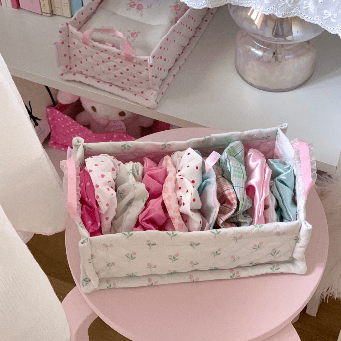 Basket Fabric Storage Sweet Heart Tulip Handmade